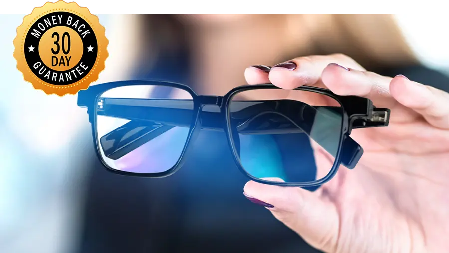 Smart glasses with a 30-day money-back guarantee seal